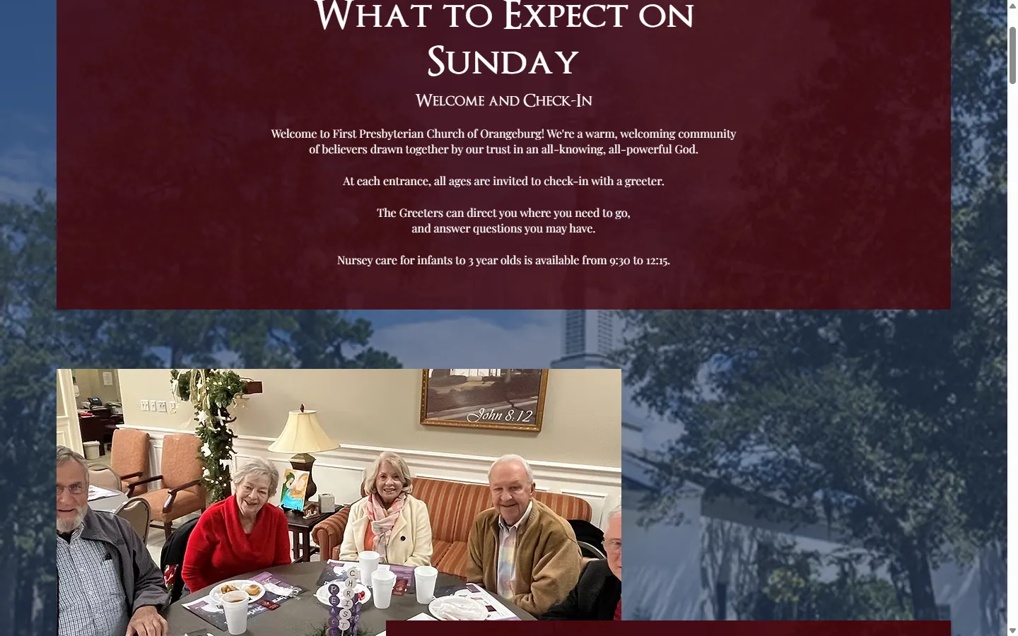 The What to Expect on Sunday page for first-time visitors