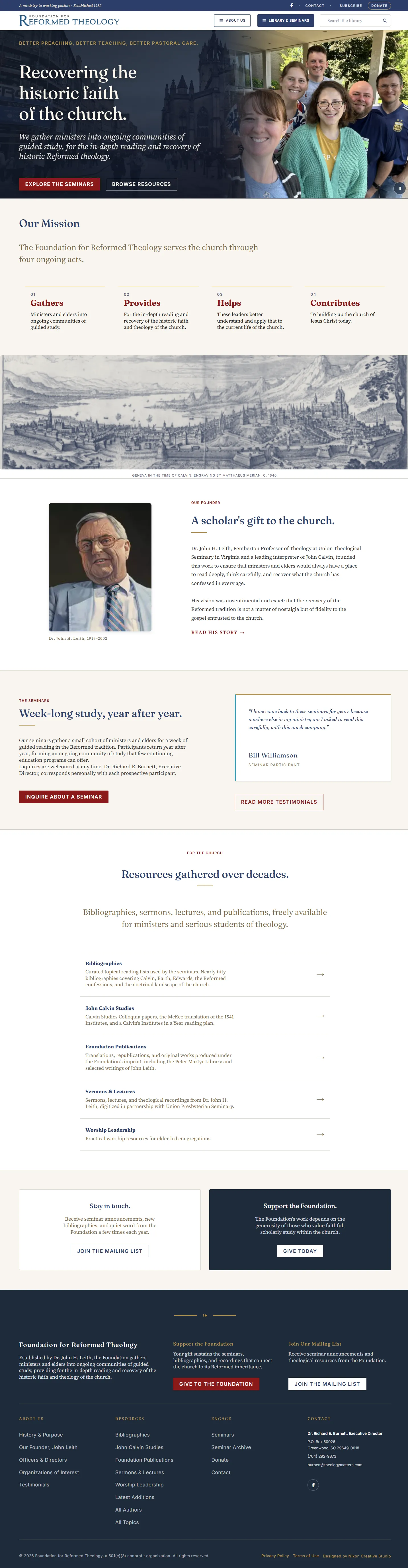 The Foundation for Reformed Theology homepage, scrolling top to bottom