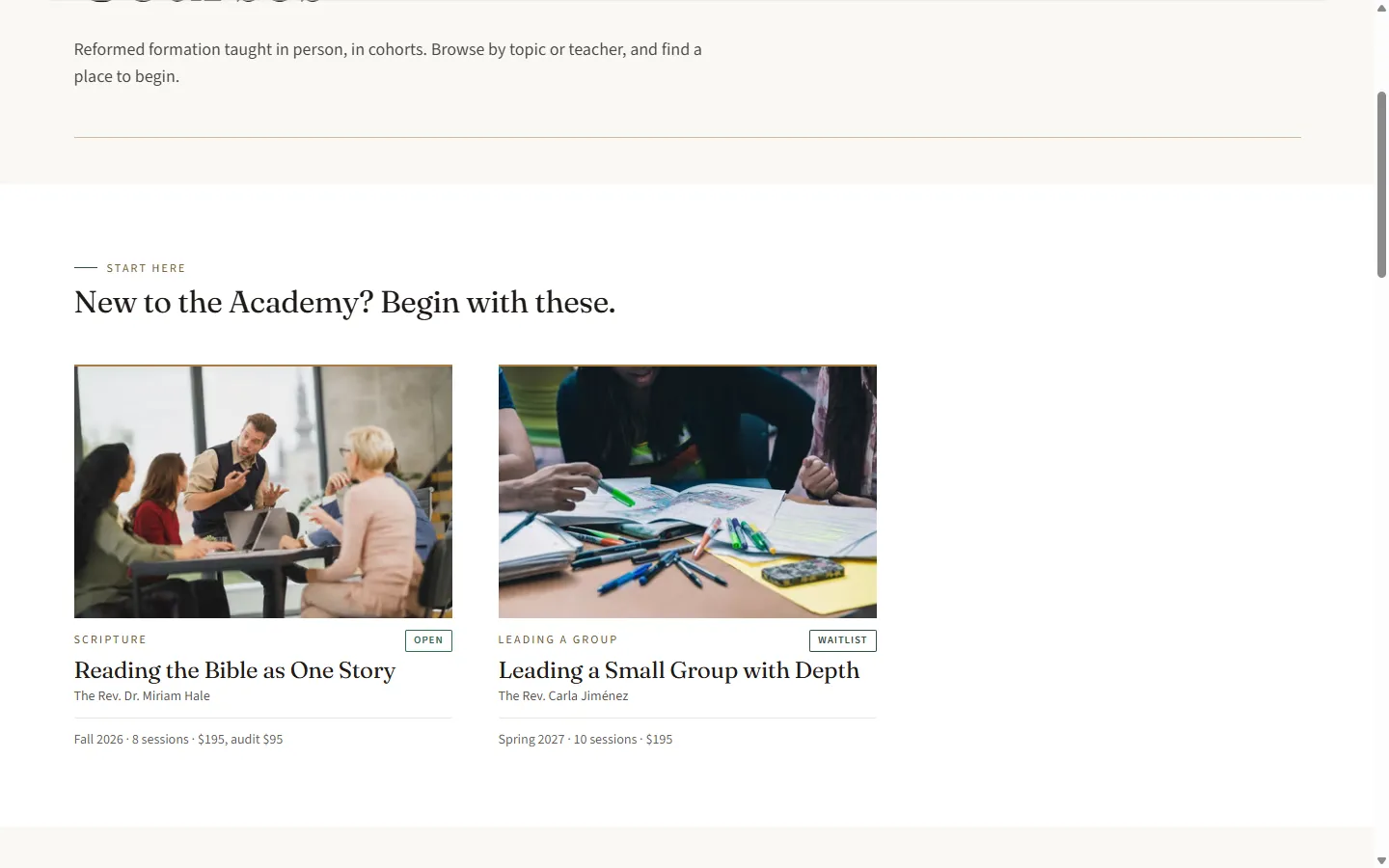 The Presbyterian Academy course catalog