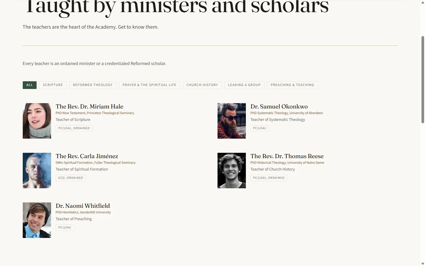 The Presbyterian Academy faculty directory