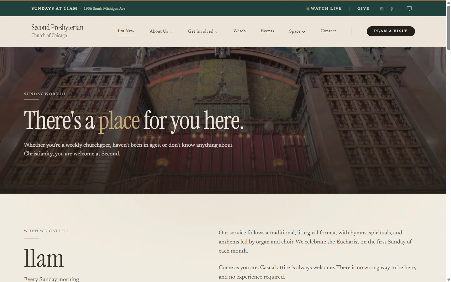 The Plan a Visit page on the new Second Presbyterian site