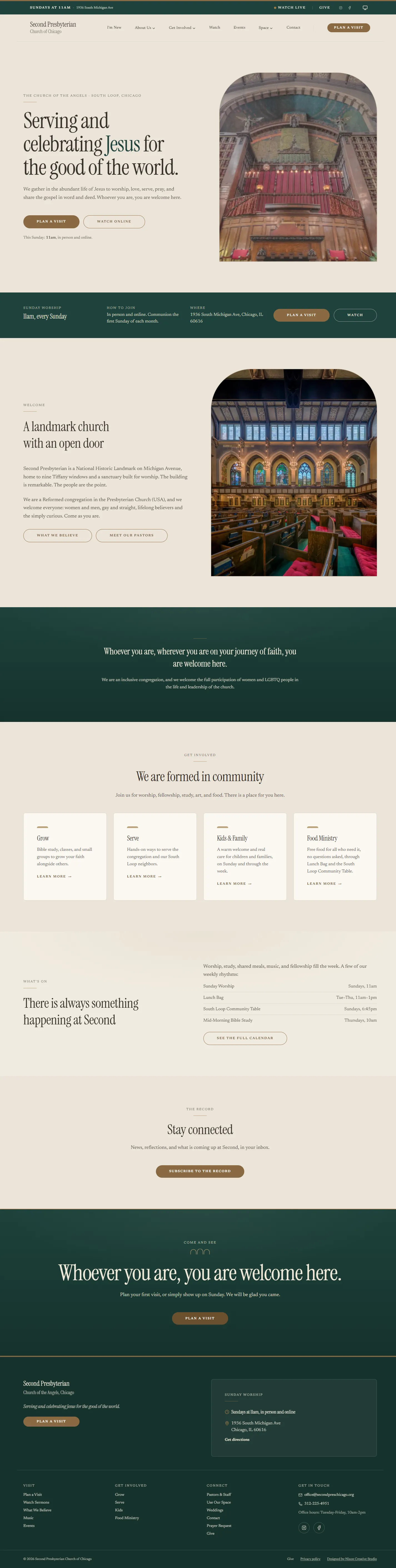 The Second Presbyterian Church of Chicago homepage, scrolling top to bottom